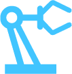 Blue robotic arm icon with a claw-like gripper, shown on a white background.