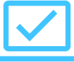 A blue checkmark inside a blue rectangular border on a black background.