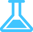 A blue outline icon of a laboratory flask with a triangular base and narrow neck.