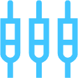 Three blue vertical rectangles with small horizontal sections, resembling digital sliders or control knobs.