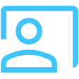 Blue icon depicting a person inside a rectangular frame, symbolizing a video conference or call.