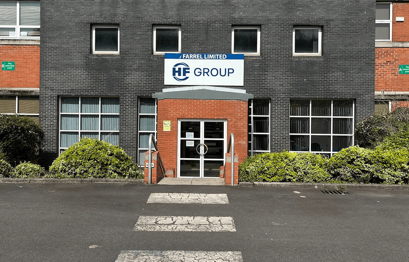 Exterior view of the Farrel Ltd. building in Rochdale, UK, which belongs to the HF GROUP