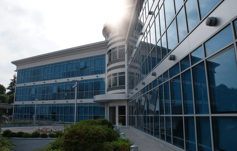 Exterior view of the Pomini Rubber&Plastics Srl. building in Rescaldina, Italy, which belongs to the HF GROUP