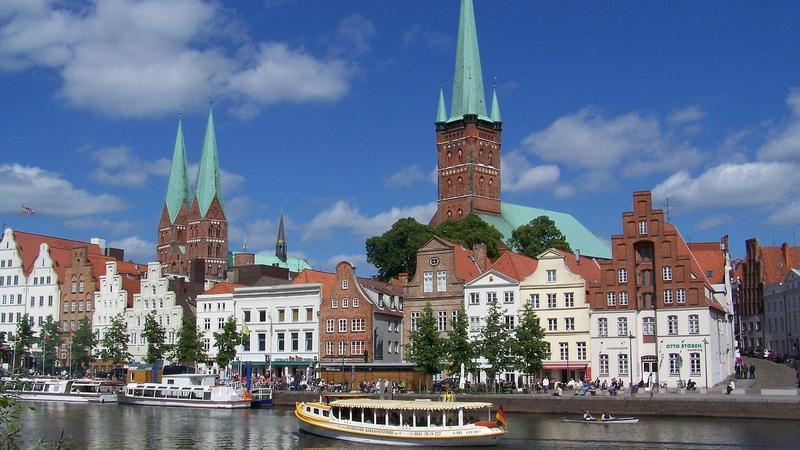 River promenade in the city of Lübeck