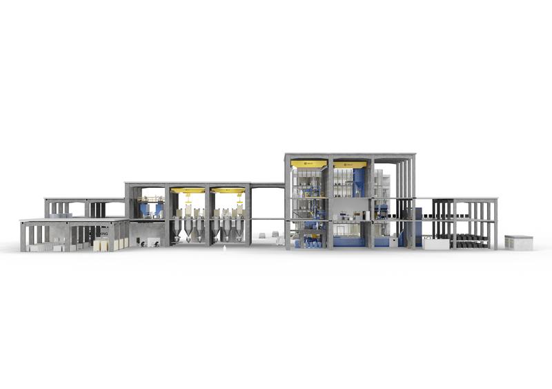 Large mixing room with several levels and technical assemblies.