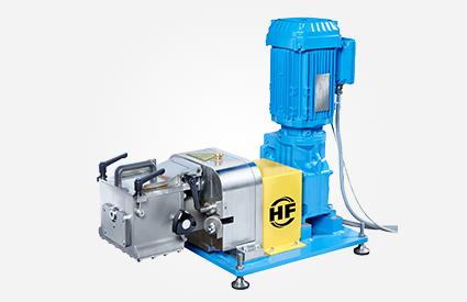Compact blue laboratory mixer with motor drive, stainless steel housing, and yellow protective cover.