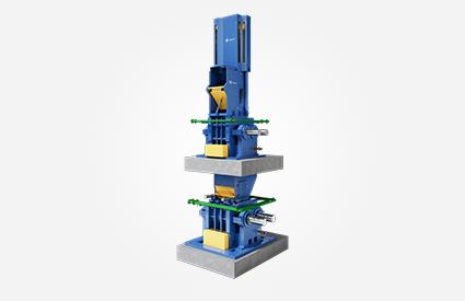 Tall blue industrial mixer with two levels.