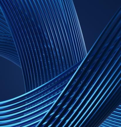 Abstract image of curved, intertwined blue lines forming smooth, wave-like shapes against a dark blue background.
