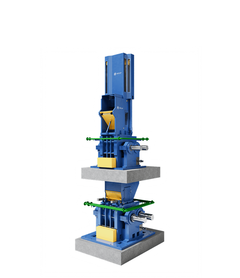 Tall blue industrial mixer with two levels.